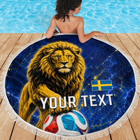 Personalized Sweden Football Lion Beach Blanket Electric Lightning Mascot