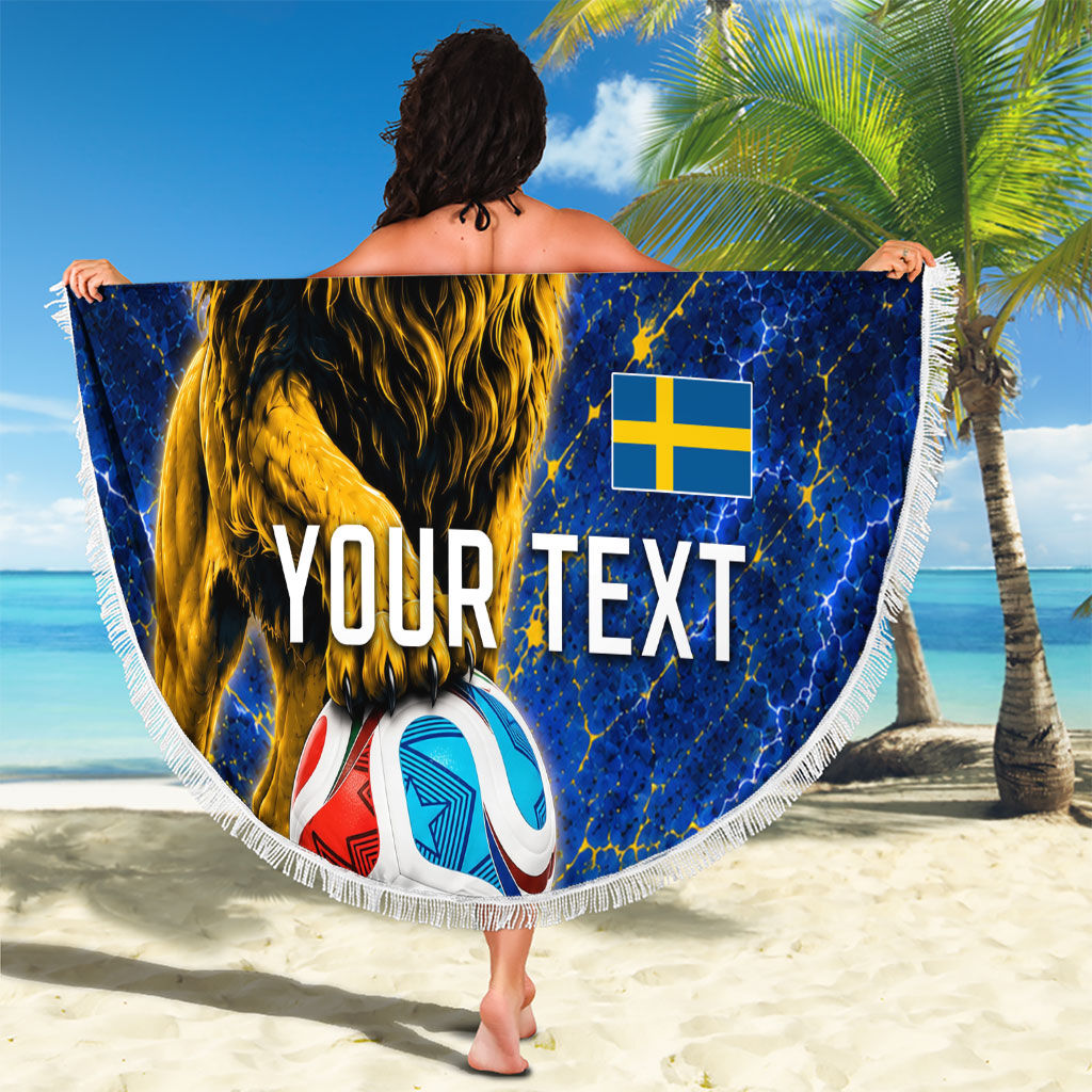 Personalized Sweden Football Lion Beach Blanket Electric Lightning Mascot