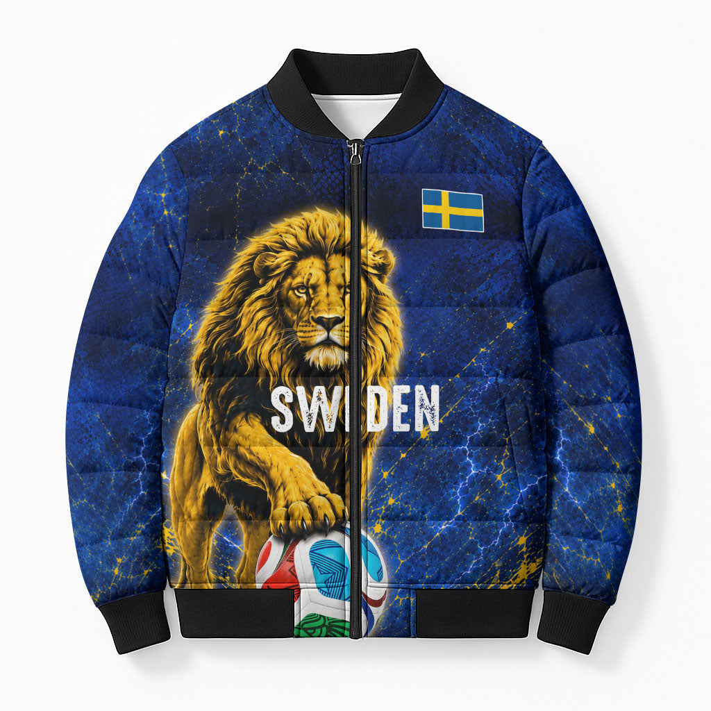 Personalized Sweden Football Lion Bomber Puffer Jacket Electric Lightning Mascot
