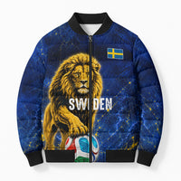 Personalized Sweden Football Lion Bomber Puffer Jacket Electric Lightning Mascot