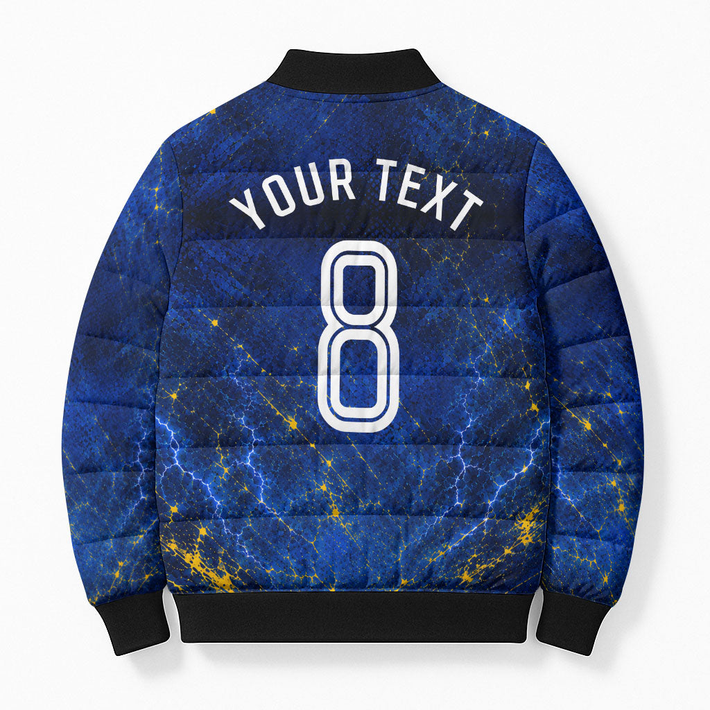 Personalized Sweden Football Lion Bomber Puffer Jacket Electric Lightning Mascot