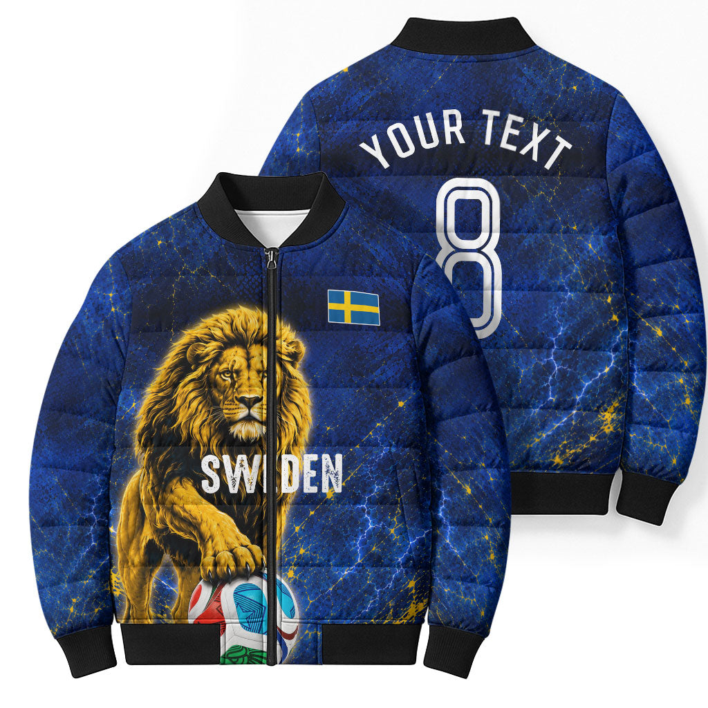 Personalized Sweden Football Lion Bomber Puffer Jacket Electric Lightning Mascot