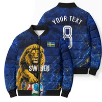 Personalized Sweden Football Lion Bomber Puffer Jacket Electric Lightning Mascot