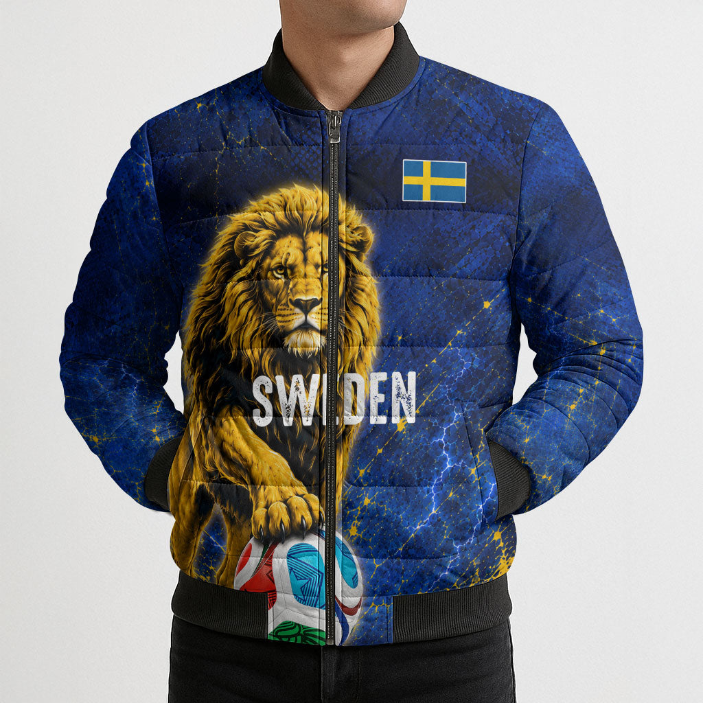 Personalized Sweden Football Lion Bomber Puffer Jacket Electric Lightning Mascot