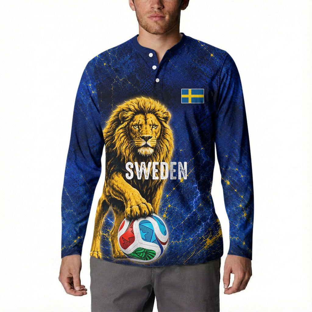 Personalized Sweden Football Lion Button Sweatshirt Electric Lightning Mascot