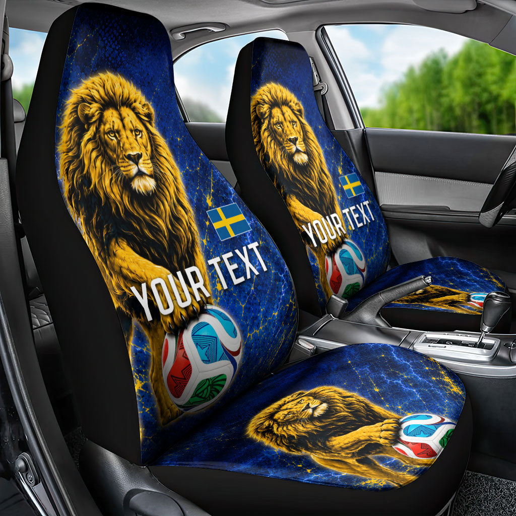 Personalized Sweden Football Lion Car Seat Cover Electric Lightning Mascot