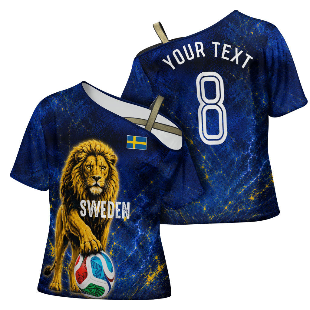 Personalized Sweden Football Lion Cross Shoulder Shirt Electric Lightning Mascot