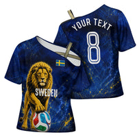 Personalized Sweden Football Lion Cross Shoulder Shirt Electric Lightning Mascot