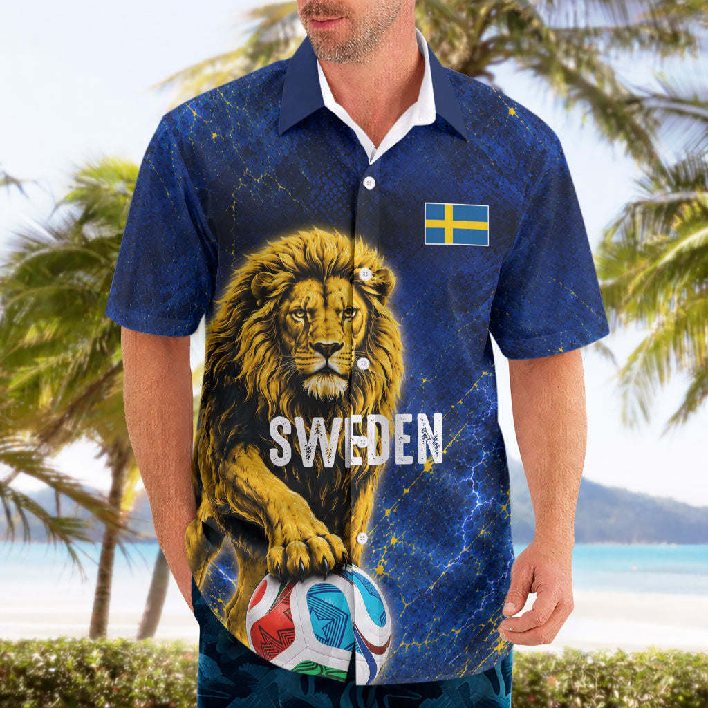Personalized Sweden Football Lion Hawaiian Shirt Electric Lightning Mascot