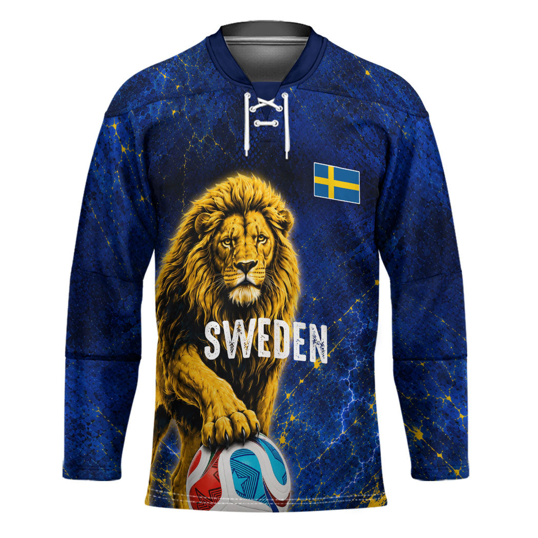 Personalized Sweden Football Lion Hockey Jersey Electric Lightning Mascot