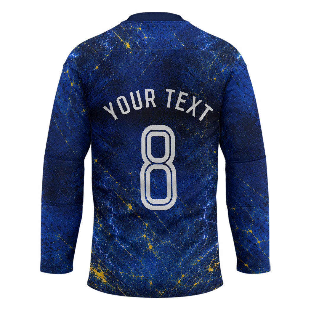 Personalized Sweden Football Lion Hockey Jersey Electric Lightning Mascot