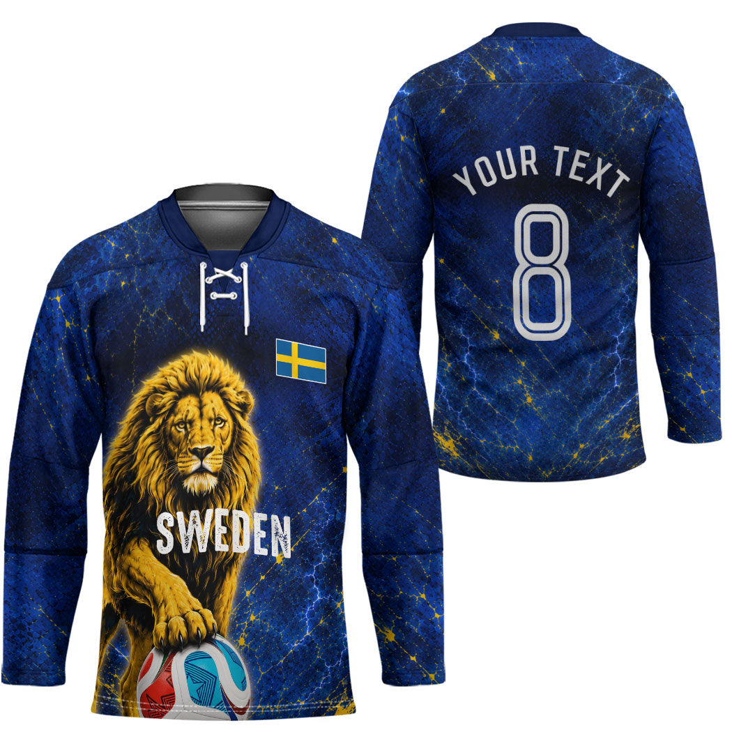 Personalized Sweden Football Lion Hockey Jersey Electric Lightning Mascot