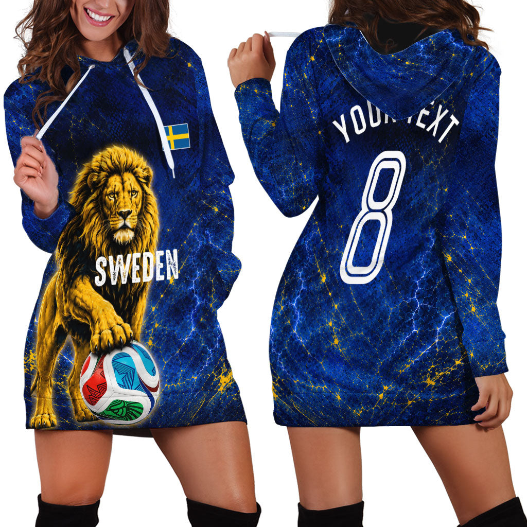 Personalized Sweden Football Lion Hoodie Dress Electric Lightning Mascot
