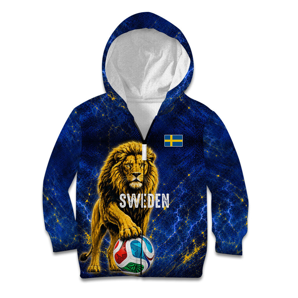 Personalized Sweden Football Lion Kid Hoodie Electric Lightning Mascot
