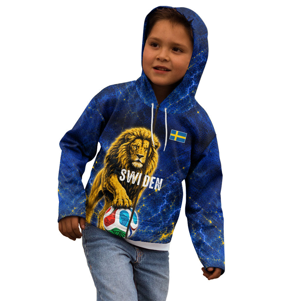Personalized Sweden Football Lion Kid Hoodie Electric Lightning Mascot