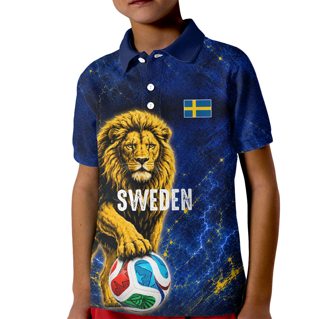 Personalized Sweden Football Lion Kid Polo Shirt Electric Lightning Mascot