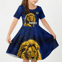 Personalized Sweden Football Lion Kid Short Sleeve Dress Electric Lightning Mascot
