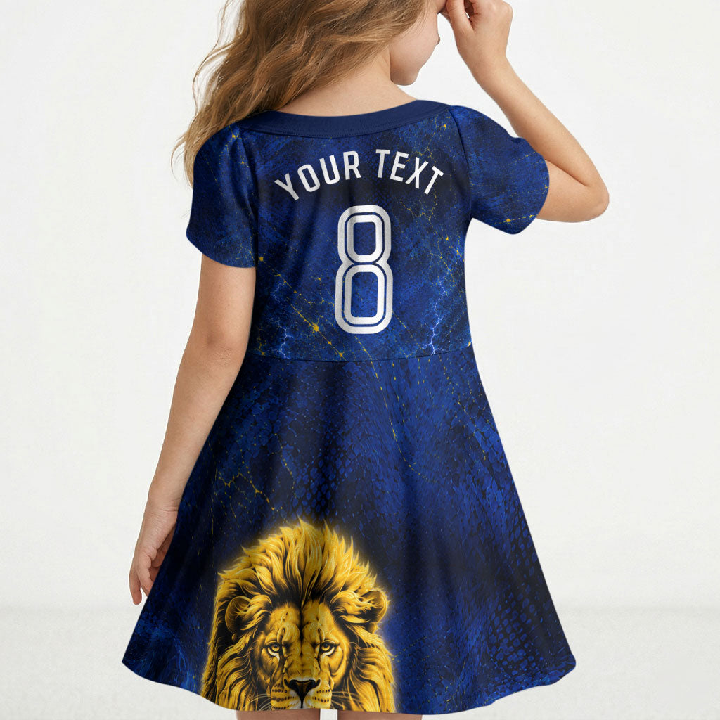 Personalized Sweden Football Lion Kid Short Sleeve Dress Electric Lightning Mascot