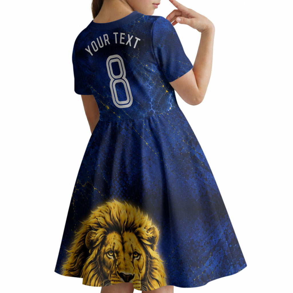 Personalized Sweden Football Lion Kid Short Sleeve Dress Electric Lightning Mascot