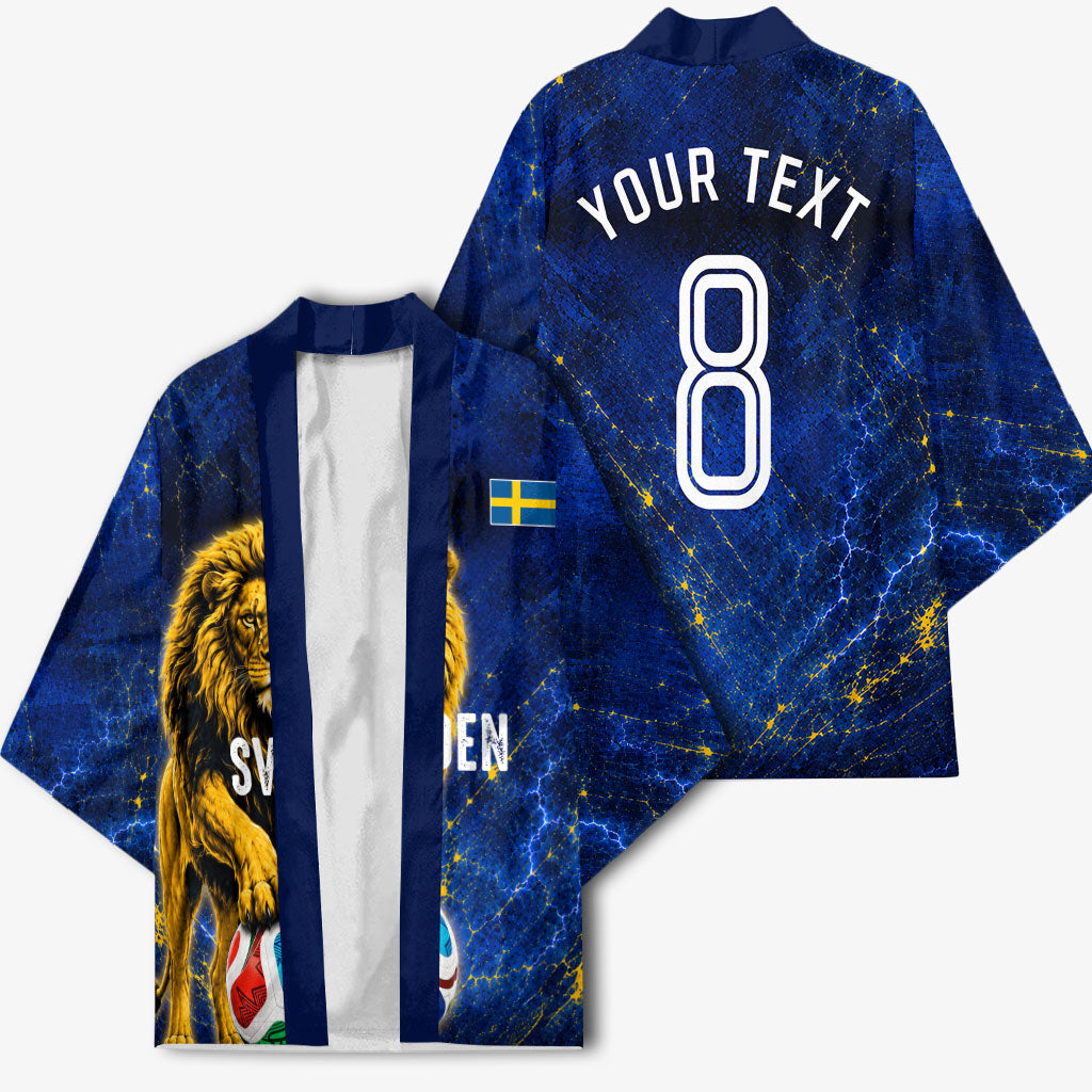Personalized Sweden Football Lion Kimono Electric Lightning Mascot