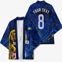 Personalized Sweden Football Lion Kimono Electric Lightning Mascot