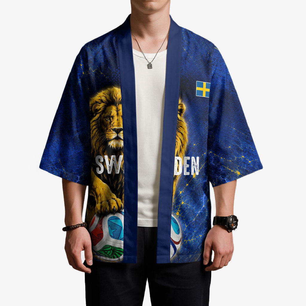 Personalized Sweden Football Lion Kimono Electric Lightning Mascot