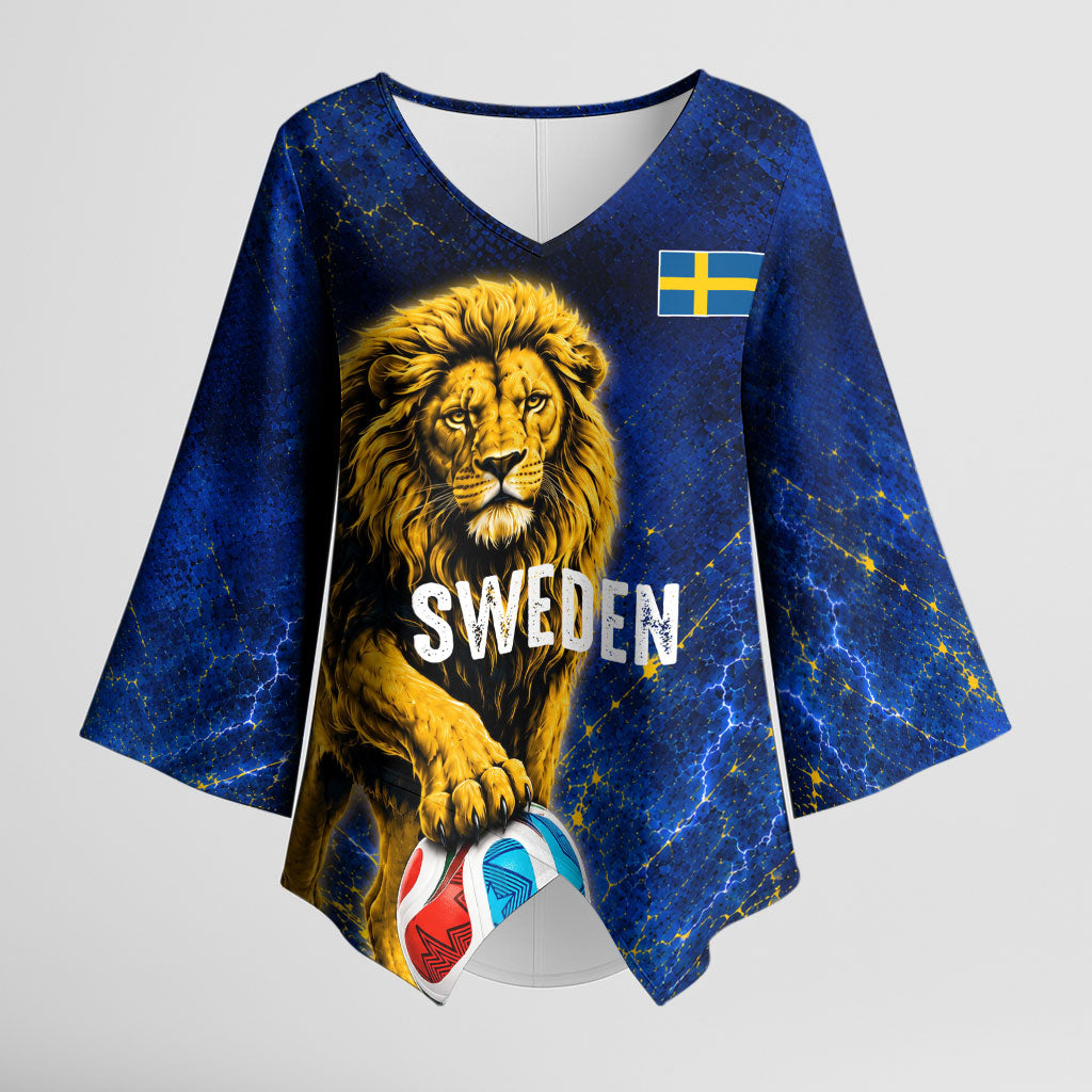 Personalized Sweden Football Lion Kimono Sleeve Blouse Electric Lightning Mascot