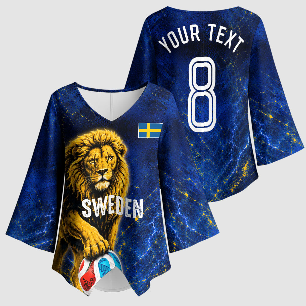 Personalized Sweden Football Lion Kimono Sleeve Blouse Electric Lightning Mascot