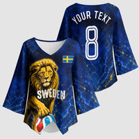Personalized Sweden Football Lion Kimono Sleeve Blouse Electric Lightning Mascot