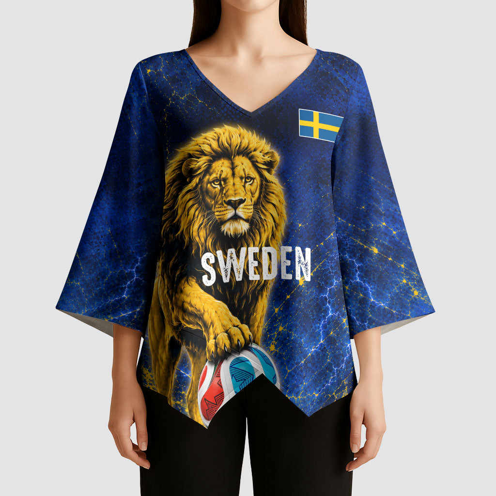 Personalized Sweden Football Lion Kimono Sleeve Blouse Electric Lightning Mascot