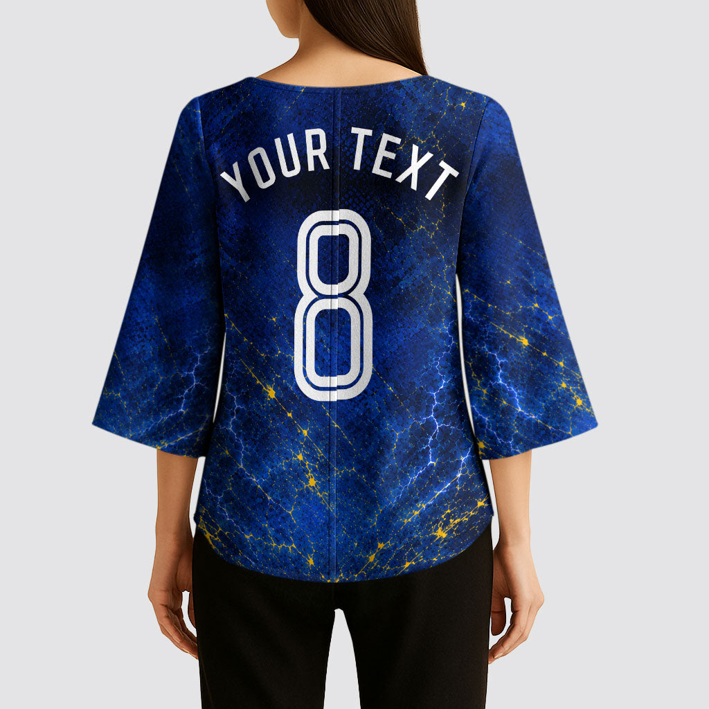 Personalized Sweden Football Lion Kimono Sleeve Blouse Electric Lightning Mascot