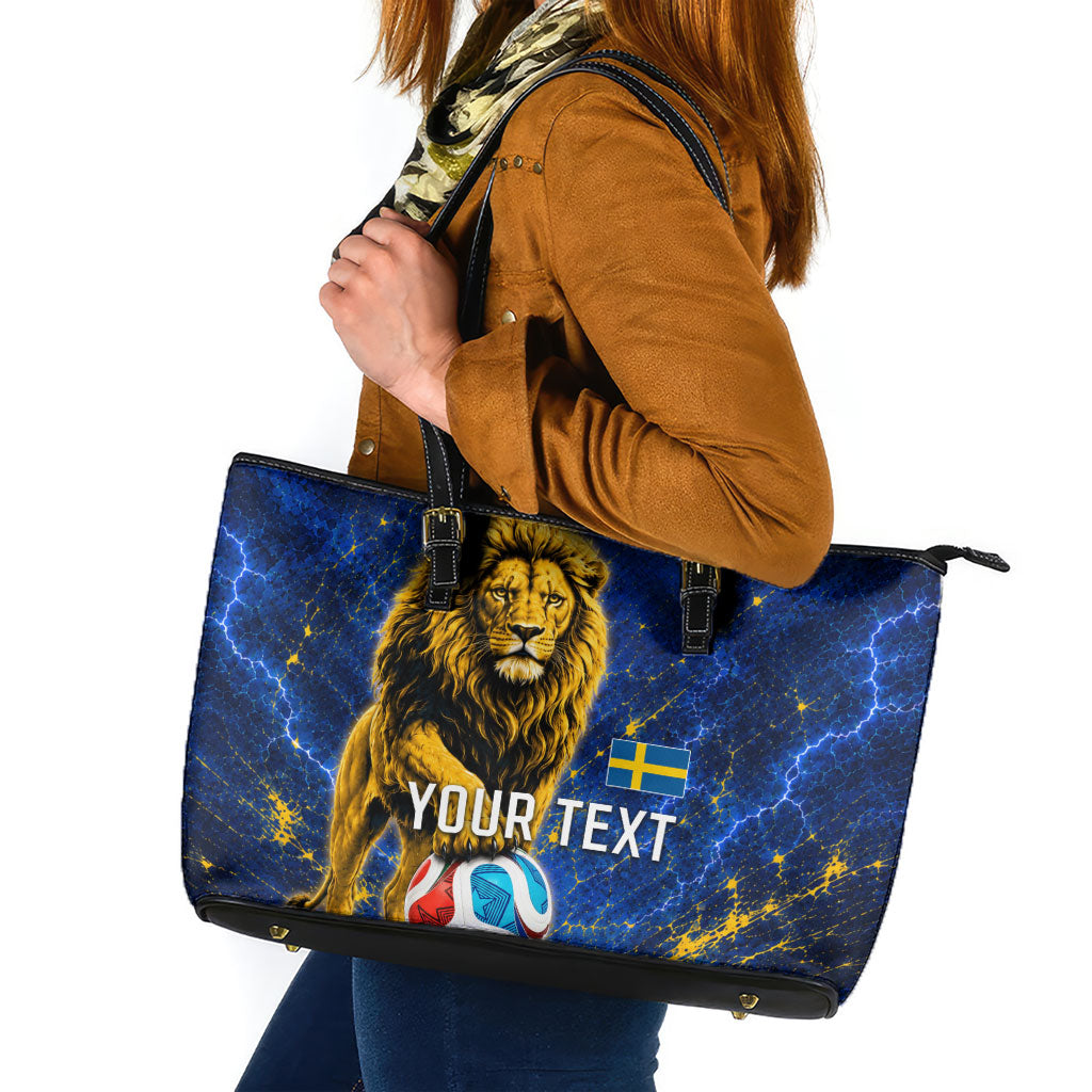 Personalized Sweden Football Lion Leather Tote Bag Electric Lightning Mascot