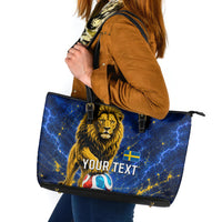 Personalized Sweden Football Lion Leather Tote Bag Electric Lightning Mascot