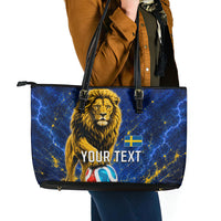 Personalized Sweden Football Lion Leather Tote Bag Electric Lightning Mascot