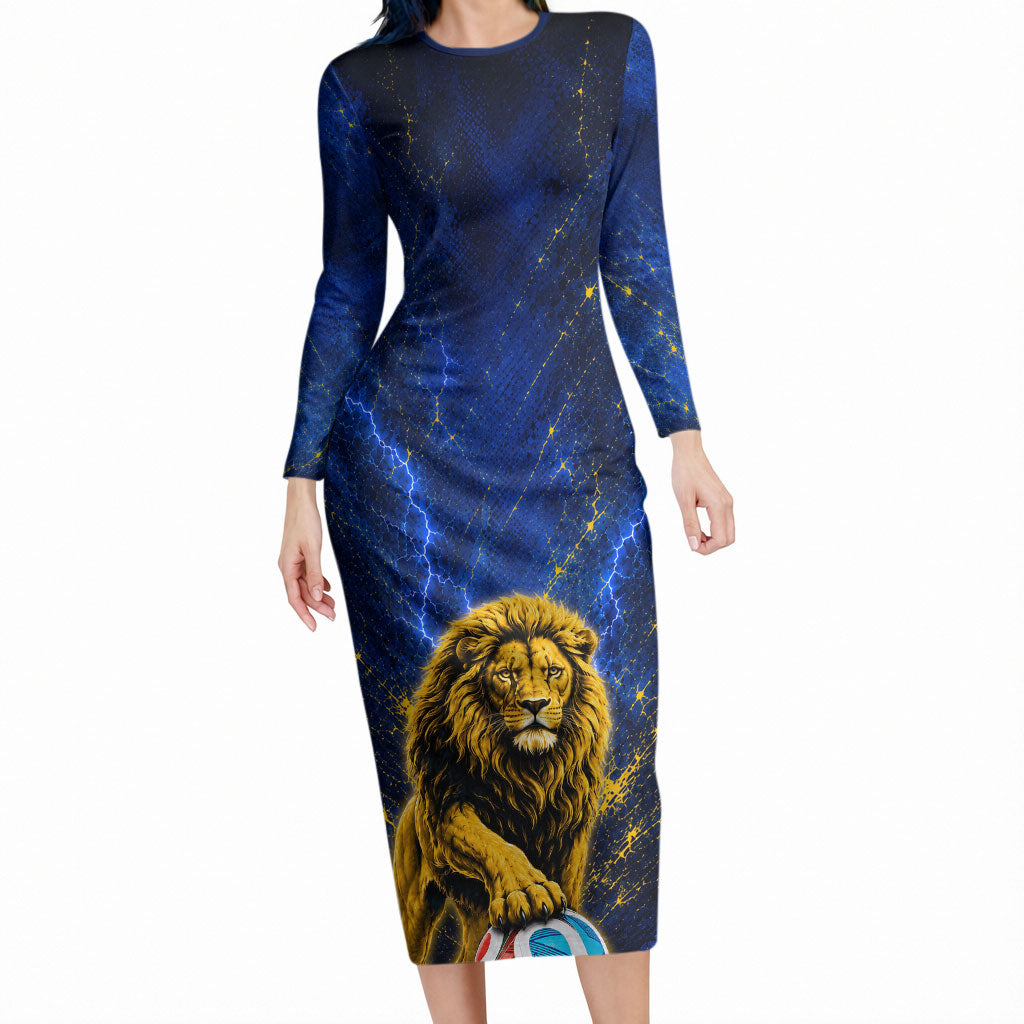 Personalized Sweden Football Lion Long Sleeve Bodycon Dress Electric Lightning Mascot
