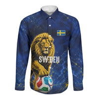 Personalized Sweden Football Lion Long Sleeve Button Shirt Electric Lightning Mascot