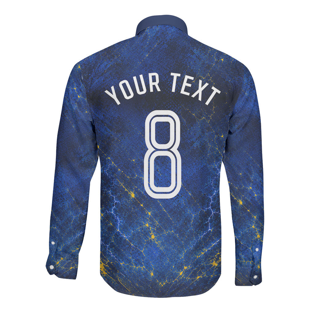 Personalized Sweden Football Lion Long Sleeve Button Shirt Electric Lightning Mascot