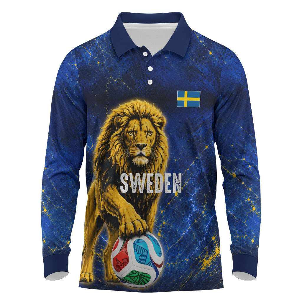 Personalized Sweden Football Lion Long Sleeve Polo Shirt Electric Lightning Mascot