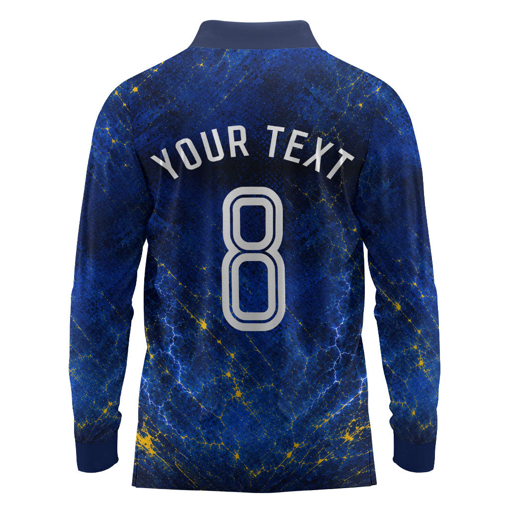 Personalized Sweden Football Lion Long Sleeve Polo Shirt Electric Lightning Mascot