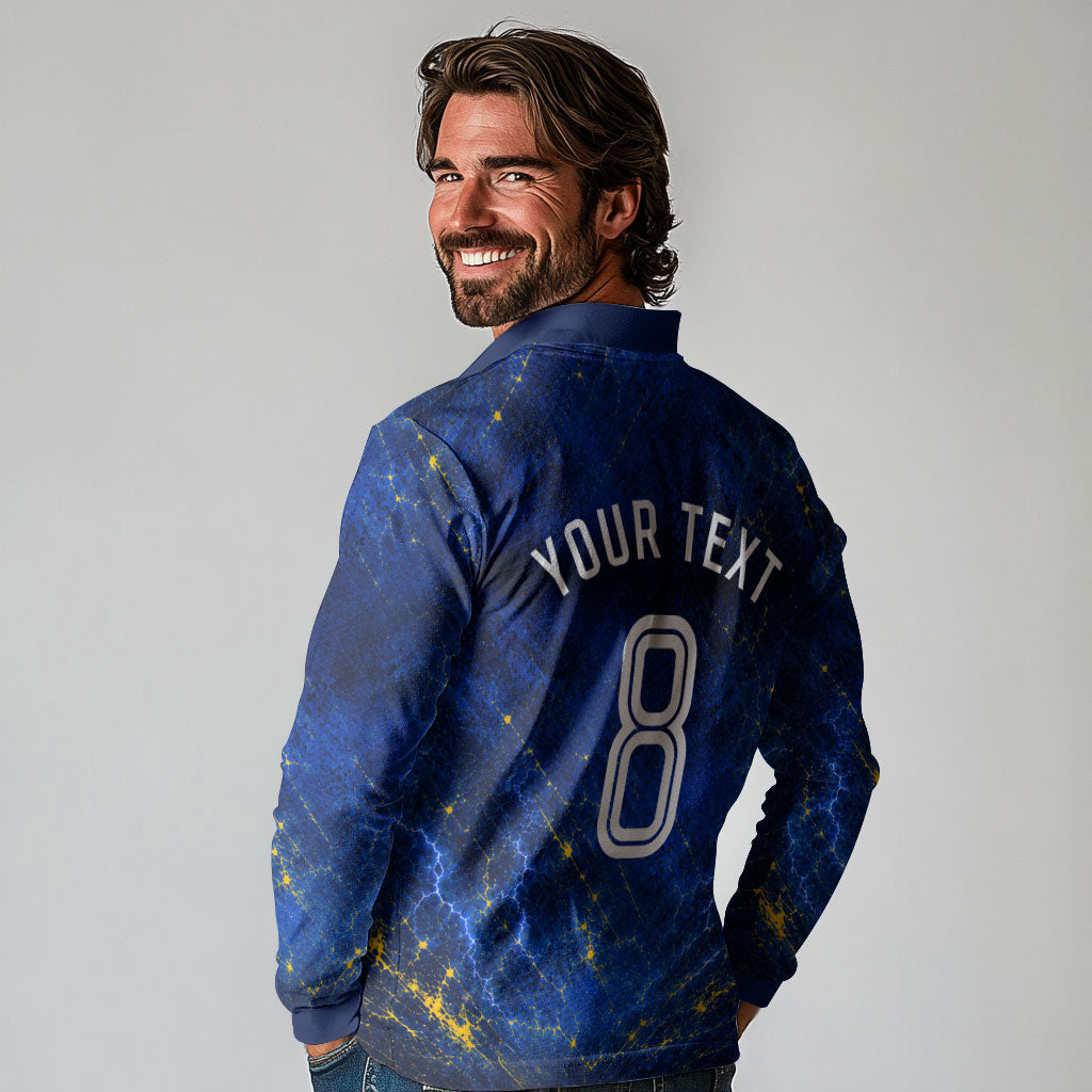 Personalized Sweden Football Lion Long Sleeve Polo Shirt Electric Lightning Mascot