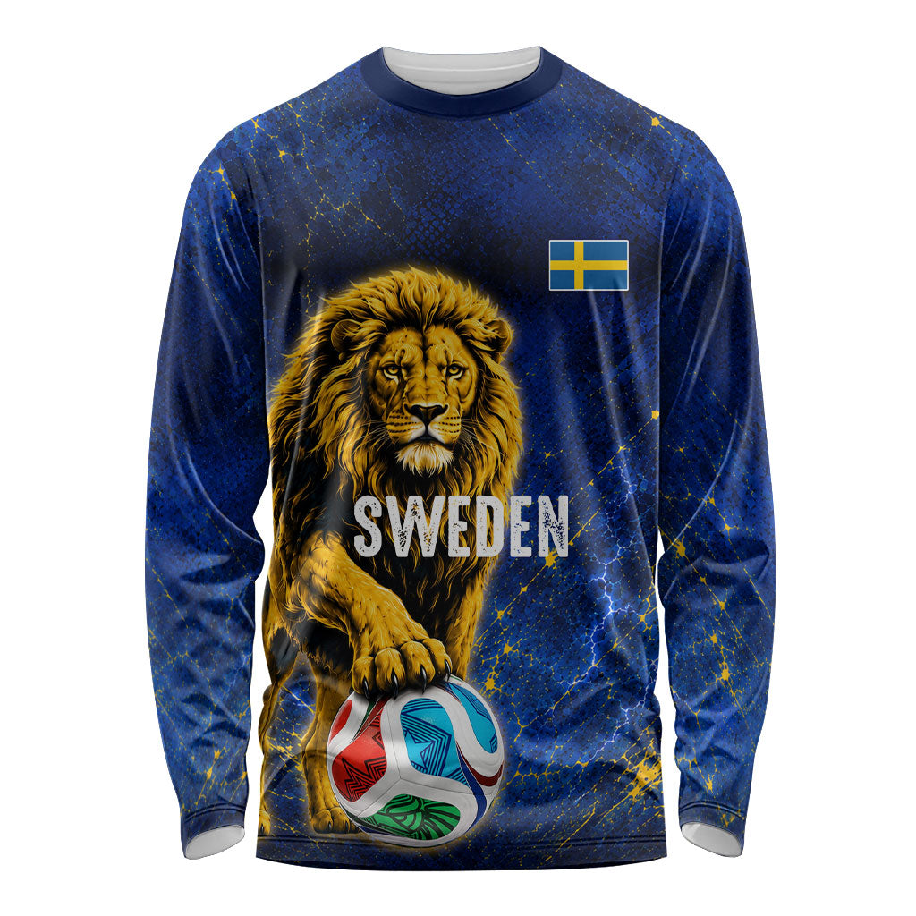 Personalized Sweden Football Lion Long Sleeve Shirt Electric Lightning Mascot