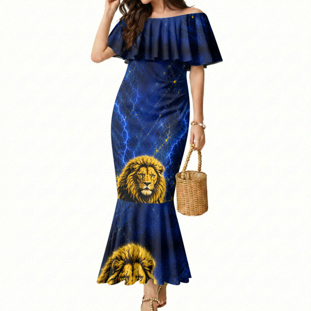 Personalized Sweden Football Lion Mermaid Dress Electric Lightning Mascot