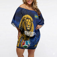 Personalized Sweden Football Lion Off Shoulder Short Dress Electric Lightning Mascot