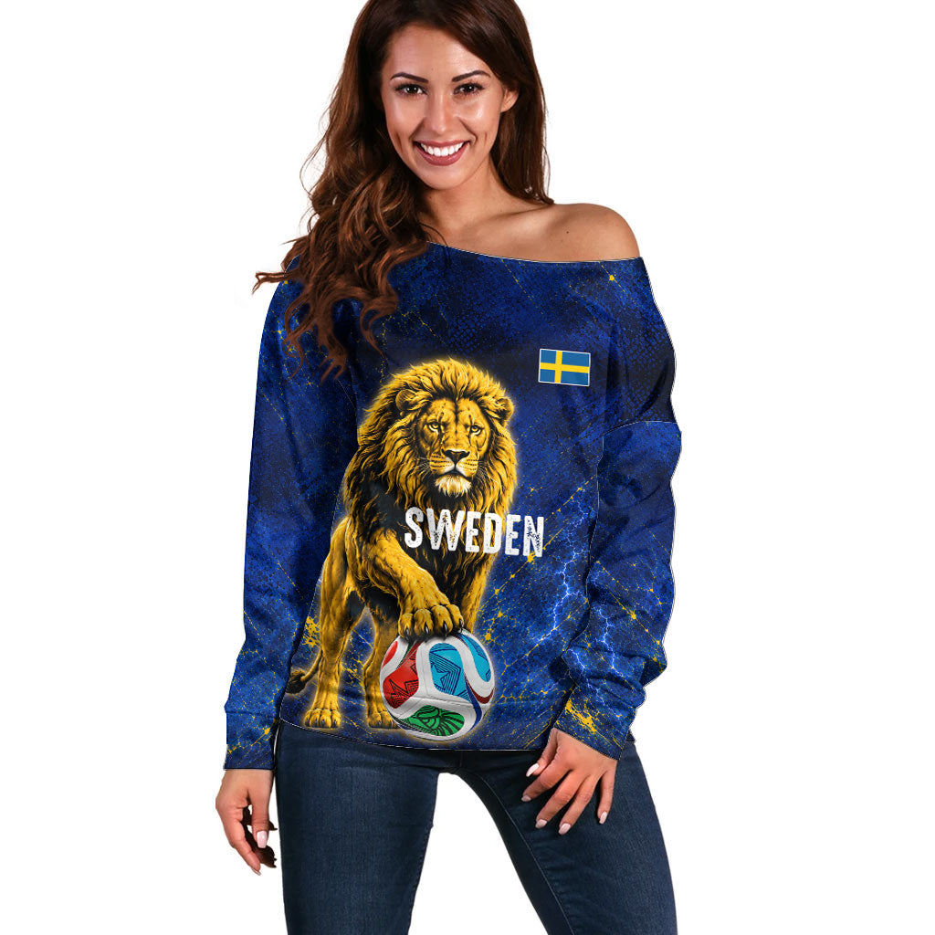 Personalized Sweden Football Lion Off Shoulder Sweater Electric Lightning Mascot