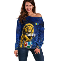 Personalized Sweden Football Lion Off Shoulder Sweater Electric Lightning Mascot