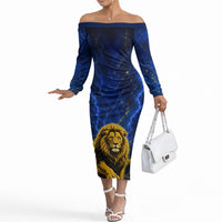 Personalized Sweden Football Lion Off The Shoulder Long Sleeve Dress Electric Lightning Mascot