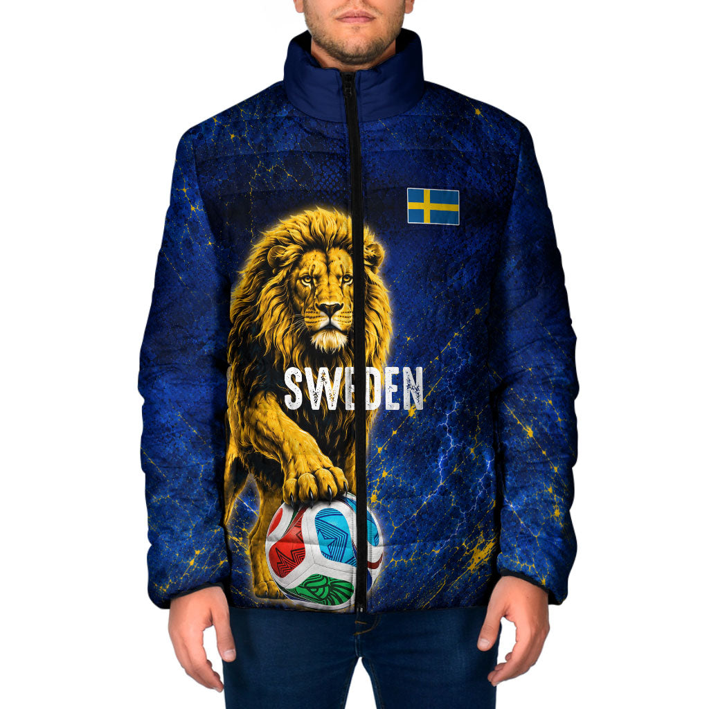 Personalized Sweden Football Lion Padded Jacket Electric Lightning Mascot