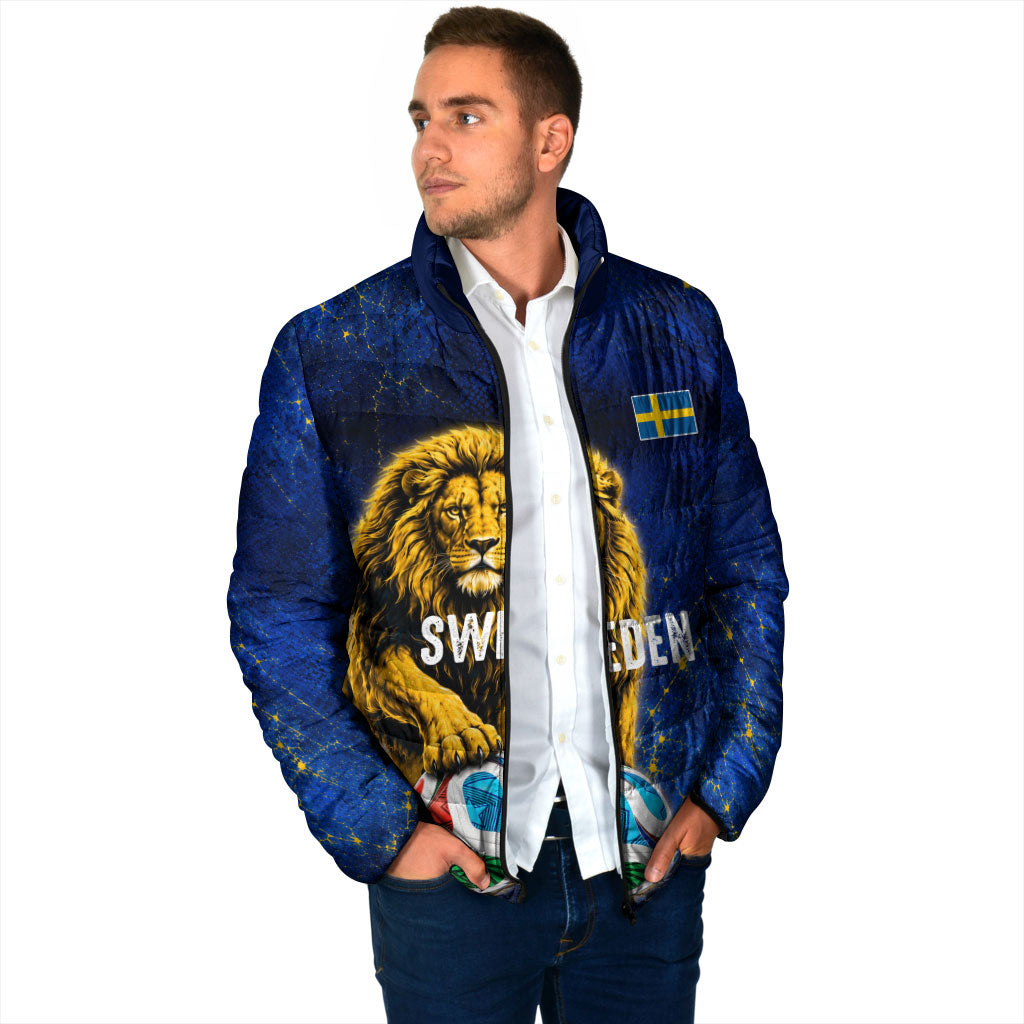 Personalized Sweden Football Lion Padded Jacket Electric Lightning Mascot