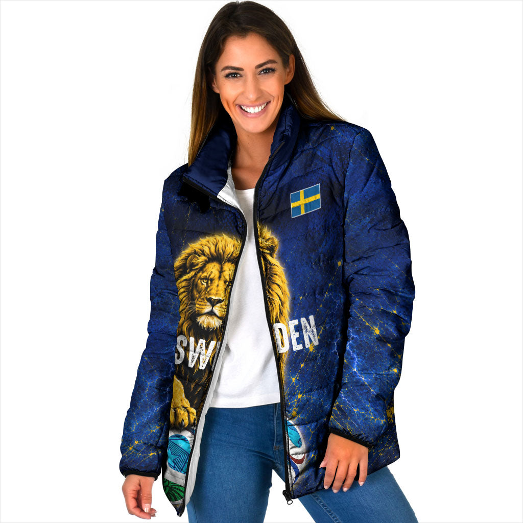 Personalized Sweden Football Lion Padded Jacket Electric Lightning Mascot
