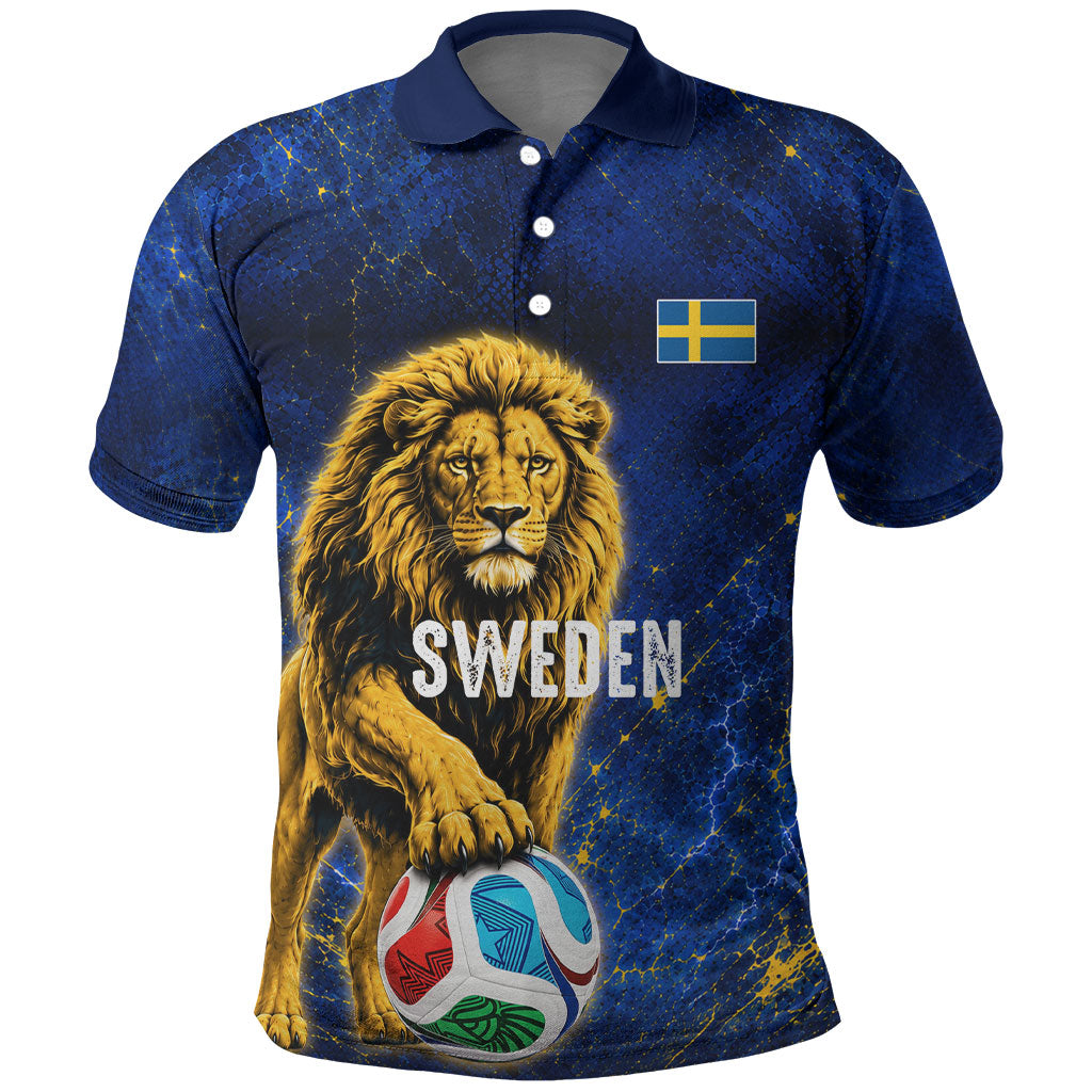 Personalized Sweden Football Lion Polo Shirt Electric Lightning Mascot